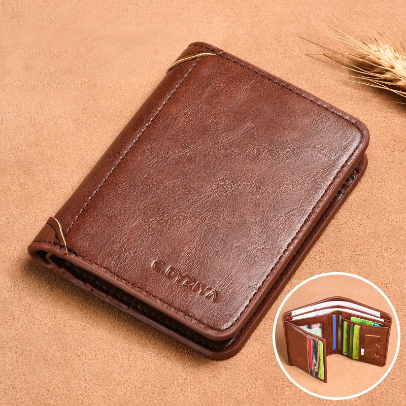 Men's wallet, wallet, integrated card bag, multifunctional vertical three fold leather wallet: Dark Khaki