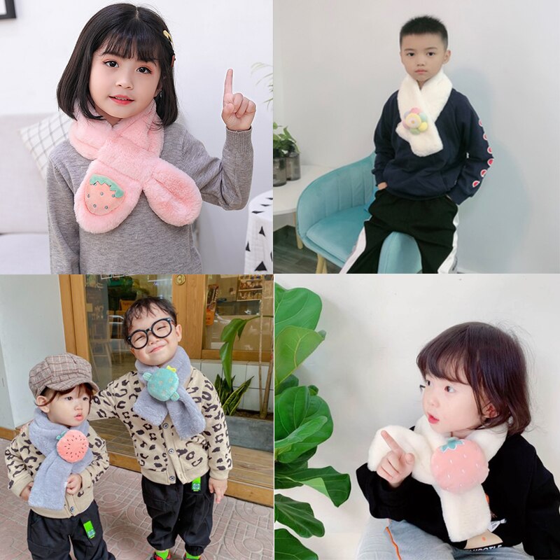 Unisexe printemps hiver enfants mignon fausse fourrure fruits lapin en plein air garder au cou écharpe bébé garçons filles doux foulards pour les enfants