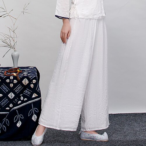 Chinese Dress white flower women satin cheongsam rayon wedding dress split qipao traditional chinese women vestido: color3 pants / L