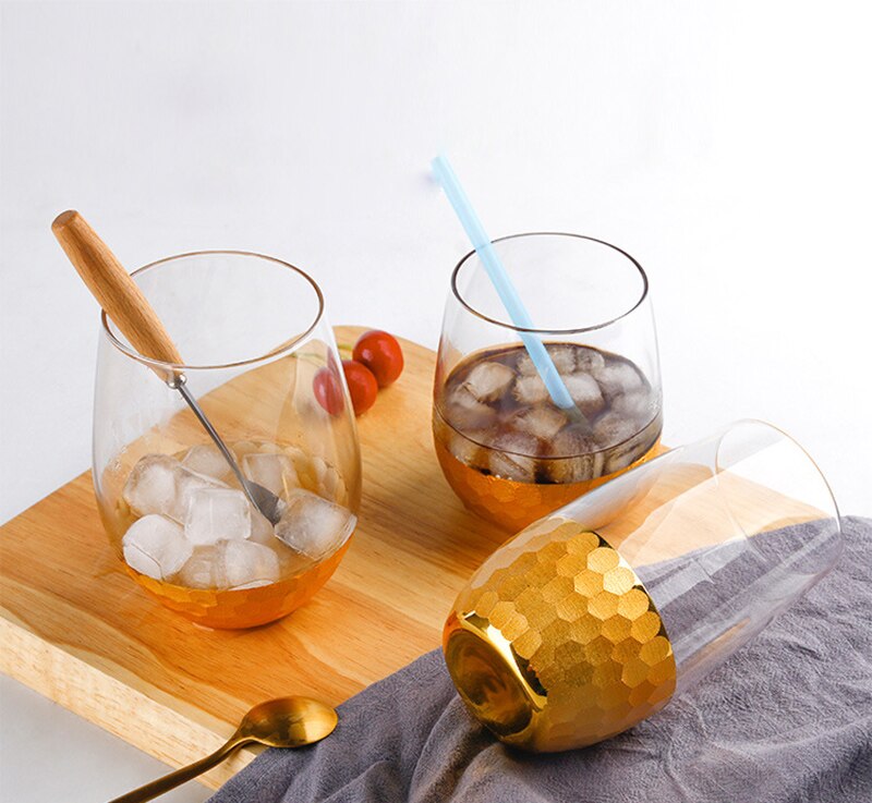 Sätta  of 2-340/375ml/535ml guld botten hem morgonvatten glas kontor juice glas cupsgla -70