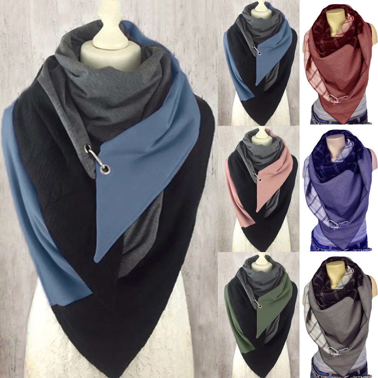 Elegante Winter Sjaal Voor Vrouwen Mode Patchwork Sjaal Vrouwelijke Outdoor Bescherming Gezicht Cover Multifunctionele Knop Sjaal Se6