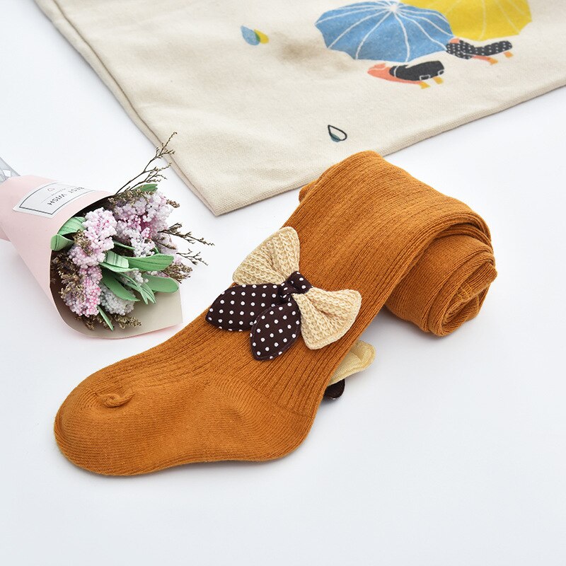 Strik Baby Meisje Panty Herfst Winter Baby Meisje Kleding Dot Bows Panty Soft Kids Peuter Kousen: Yellow / 12-24M
