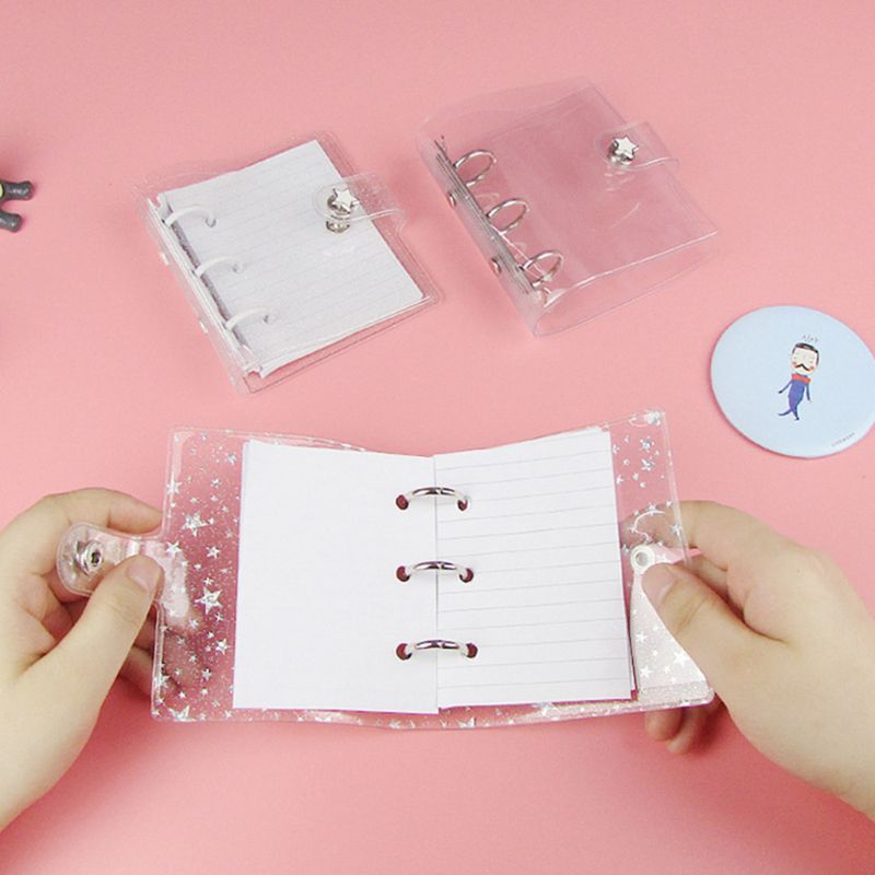 Transparent 3 Loch Mini PVC Lose Blatt Notebook Notizblock Blatt Shell Ordner Abdeckung M17F