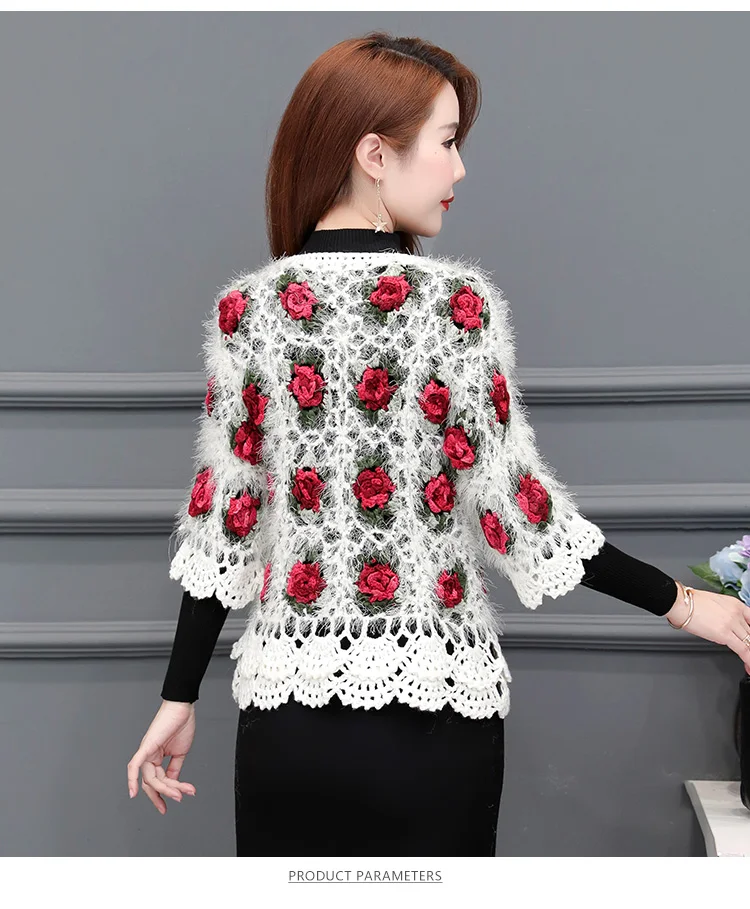 3d blomsterde damecardigans mohair hæklede cardigans til kvinder roseblomsttrøjer strikkede toppe