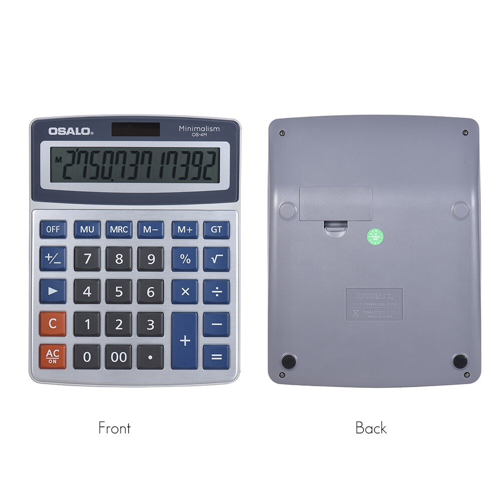 Desktop Electronic Calculator 12 Digits Large Display Solar Battery Dual Power Supply for Office GT Function 3 Memory Keys