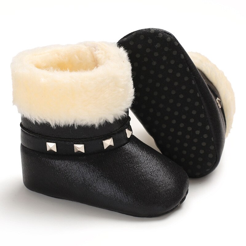 Winter Warm Houden Baby Meisjes Zachte Booties Pluche Baby Anti Slip Snowboots Schoenen Pu Leer Platte Peuter Non-slip Baby Schoenen