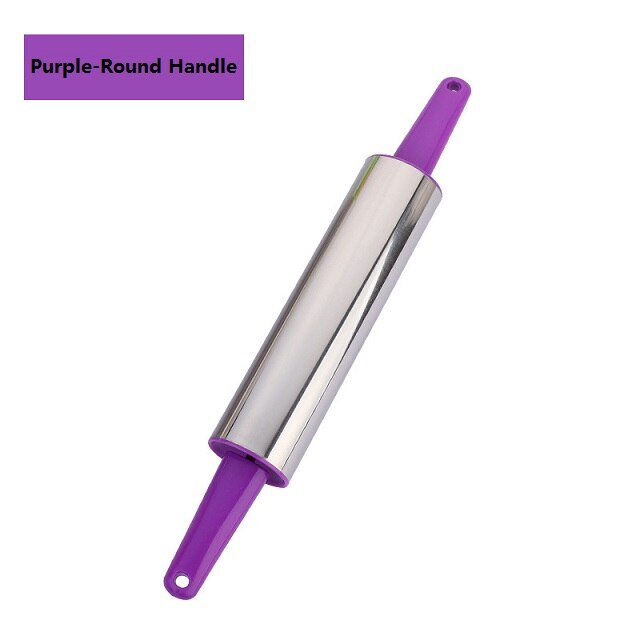 Multicolor 39cm Rolling Pin 304Stainless Steel PVC Round Pointed Handle Kitchenware Effortless Roller Nonstick Eco-friendly: PurpleRound
