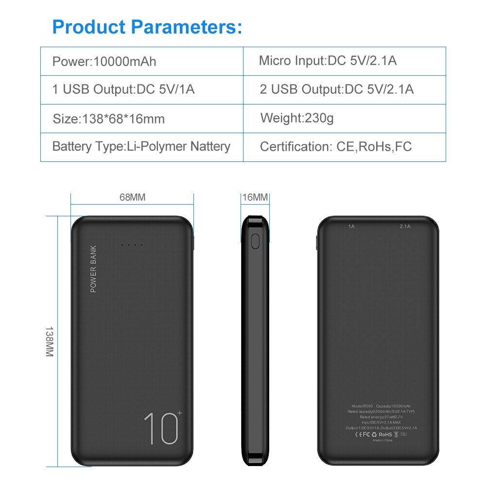 FLOVEME 10000mAh Power Bank Tragbare Ladegerät Handy Digital Display Externe Batterie Pack Dual USB Schnelle Aufladen Power