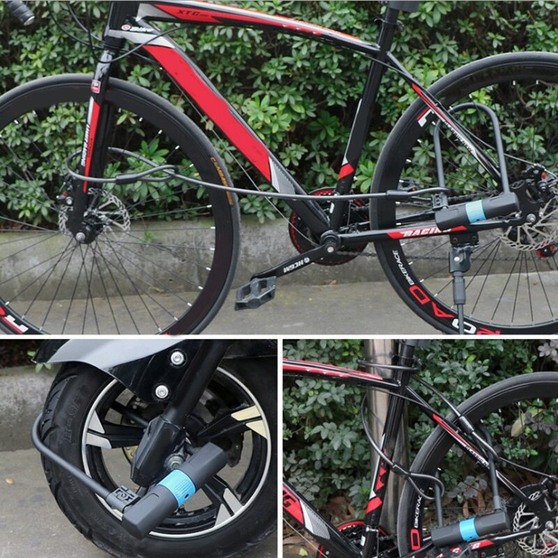 Bicycle U-Lock with Cable,Alloy Steel Cable Lock and Cable, U-Lock, Bicycle Battery Car, Motorcycle Car Lock, Anti-Theft Lock, A
