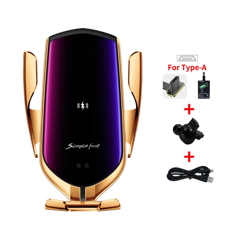 Auto Clamp 15W Car Wireless Charger Holder for phone Infrared Induction Qi Wireless Charger for Samsung iphone 12 11 XS MIX2S 3: Gold for Micro A