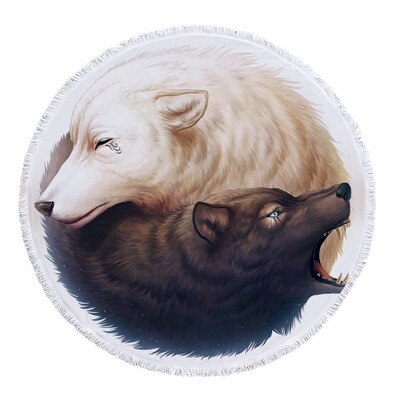 Handgetekende hd-dieren, wolf, leeuw, patroon, strandlaken, ronde kwastjes, microvezel yogamat, badhanddoek, picknickkleed, mat: 6