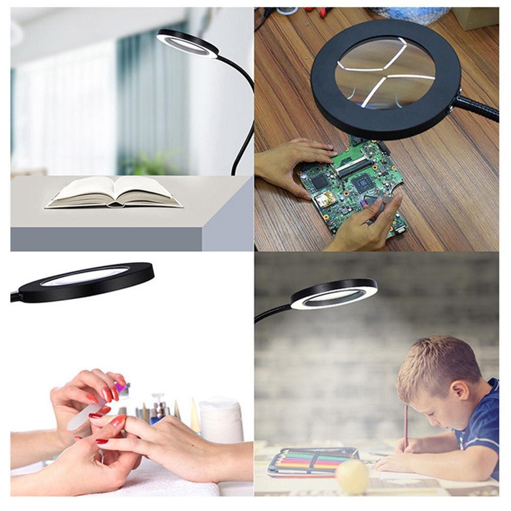 USB LED 3 Couleurs Lampe de Table Gradation Bureau Liseuse Grande Loupe Lumière Avec Verre À Ongles Beauté 5X Y3L2