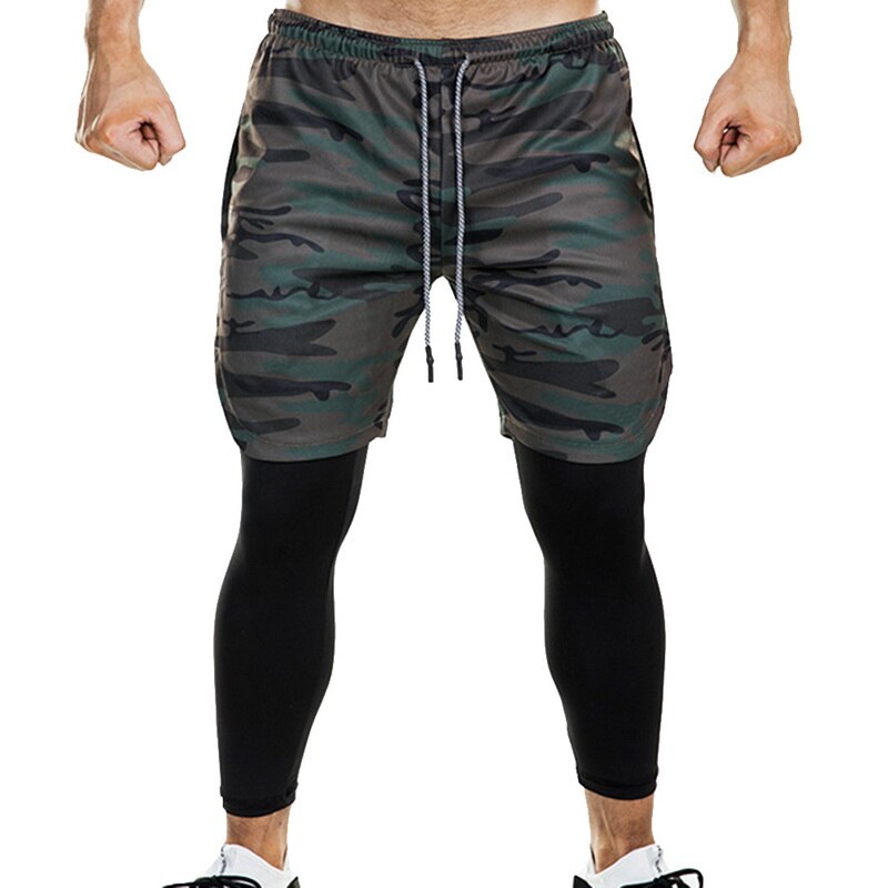 Mannen 2 In 1 Leggings Broek Veiligheid Zakken Leisure Sneldrogende Broek Ingebouwde Zakken Heupen Hiden Rits Fitness broek: L / camo