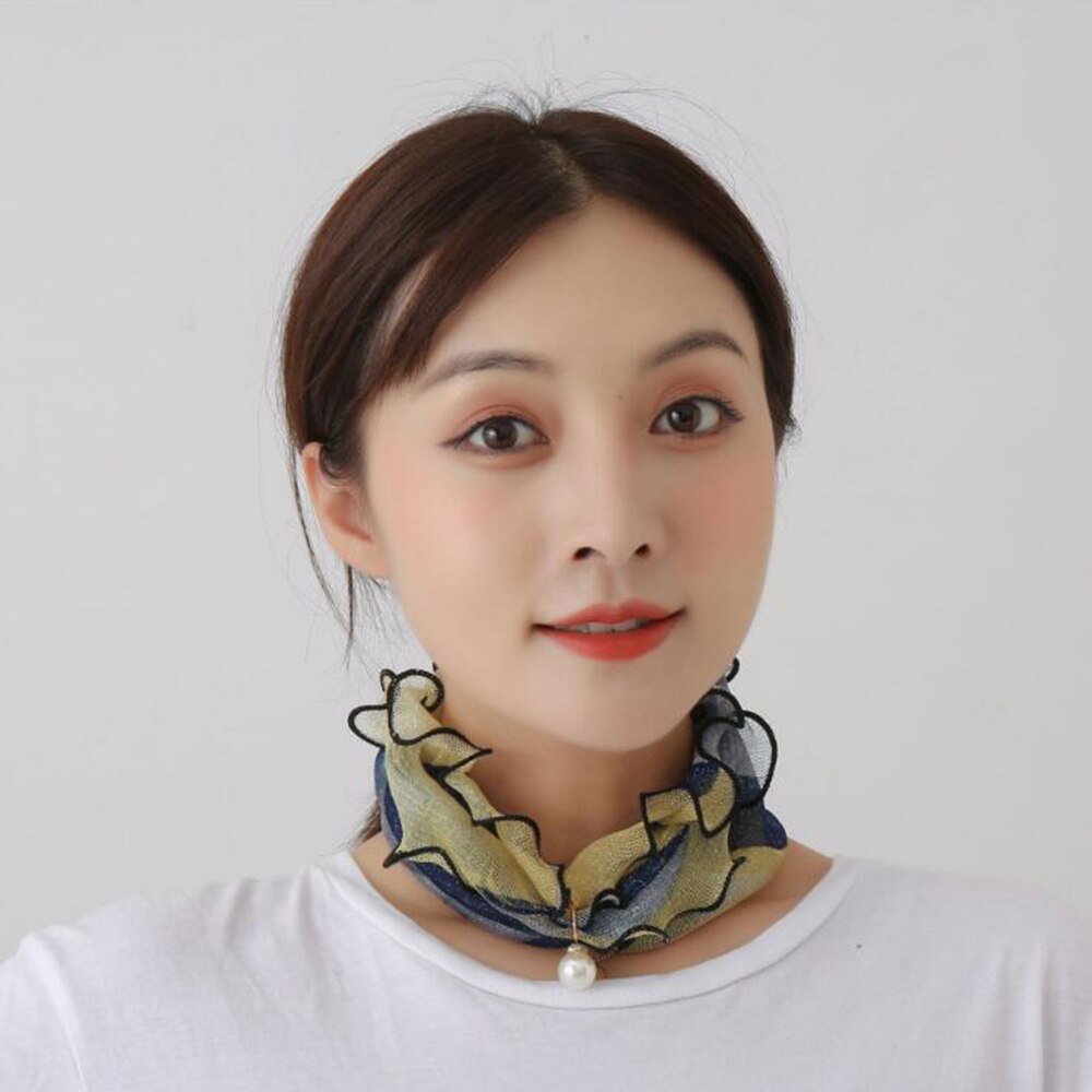 Floral Neck Ring Scarf Chiffon Collar Tie Women Muslim Hijab Hat Indian Turban Solid Lady Office Neckerchief Skinny Hair Scarves