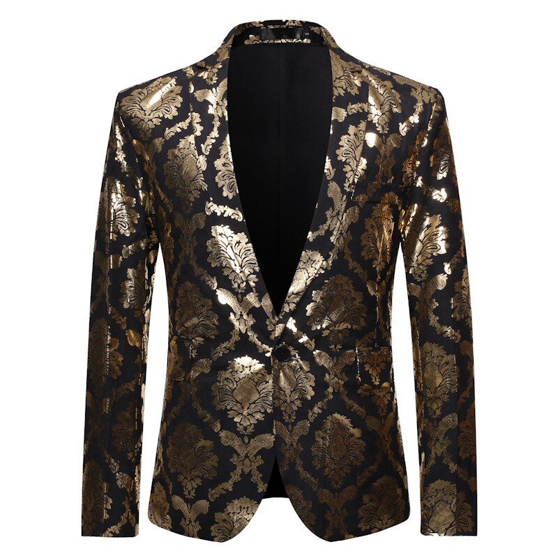 Men's Tailored Fit Gold Single Breasted One-Button Sequins Party Jacket main image 1