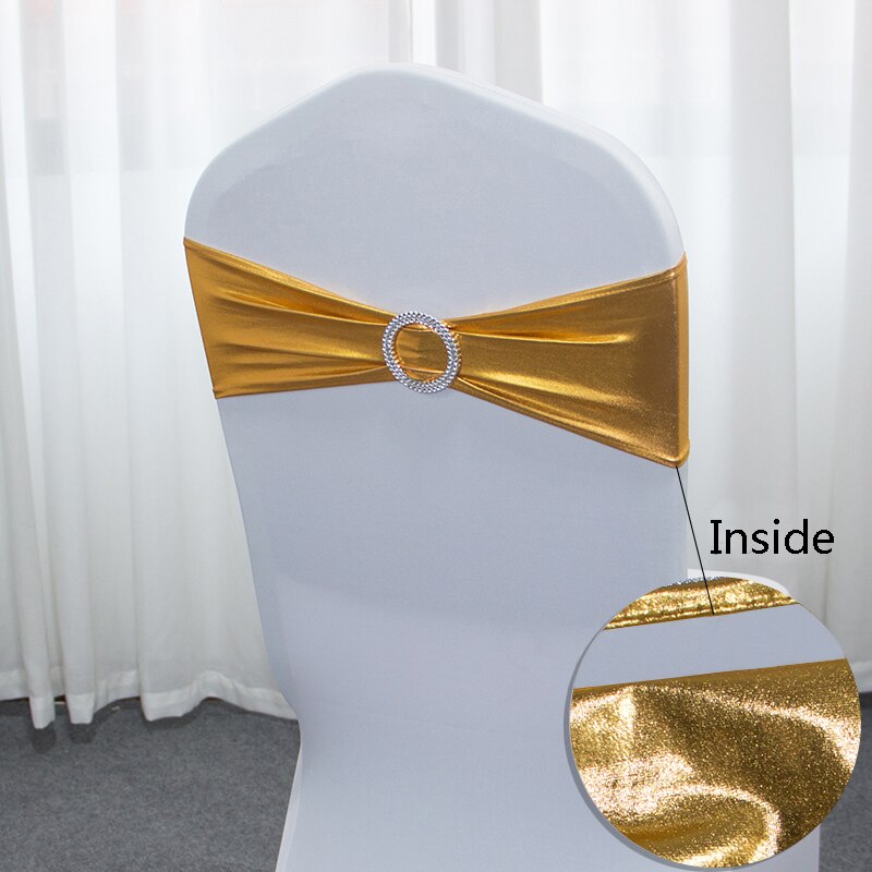 50 stk/parti metallisk guld stolevinduer bryllupsstol dekoration spandex stolebetræk med rundt spænde til festindretning