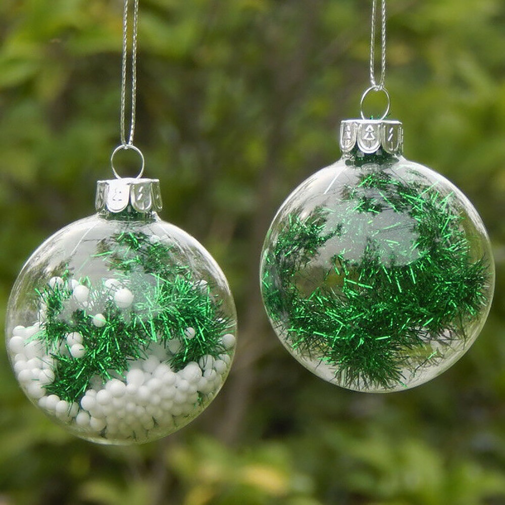 Kerst Decoratie Bal 8Cm Zilveren Overschilderbaar Onbreekbaar Transparante Bal Zilveren Cap Plastic Ornament