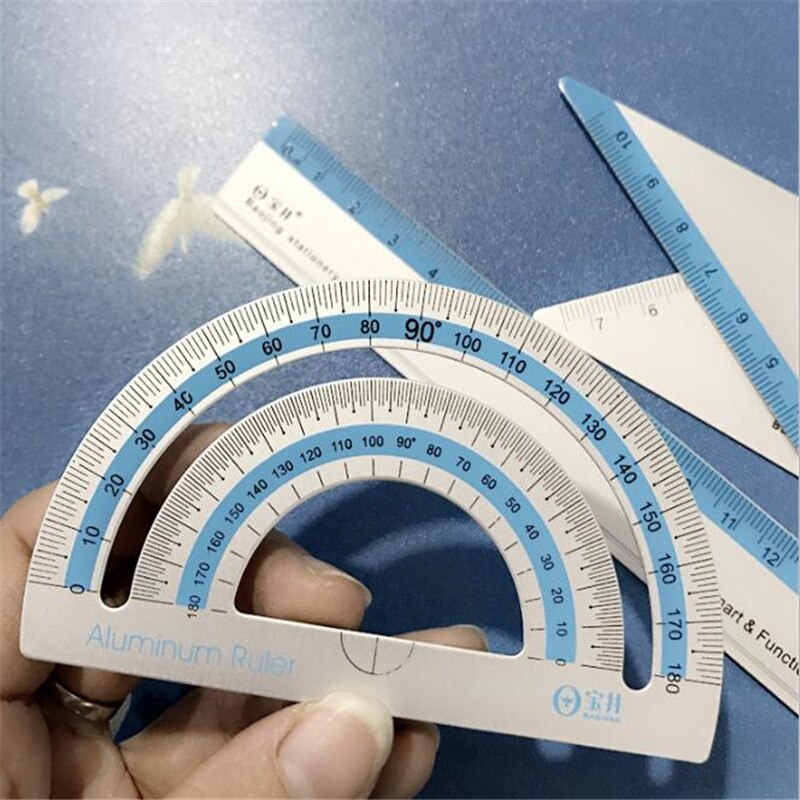 4pcs/set UV Aluminum Alloy Ruler Drawing Measurement Geometry Triangle Ruler Straightedge Protractor A Variety Of Rulers