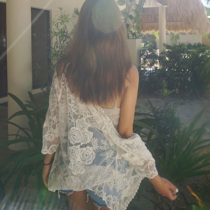 Kimono transparente informal de verano para mujer, Kimono de playa con encaje frontal abierto, triangulación de envíos