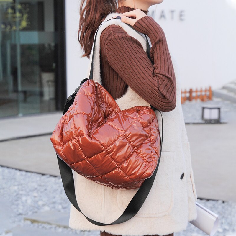 Winter Soft Space Cotton Shoulder Tote Bag Women Cotton Feather Down Bag Crossbody Messenger Bag Handbag Space Pad