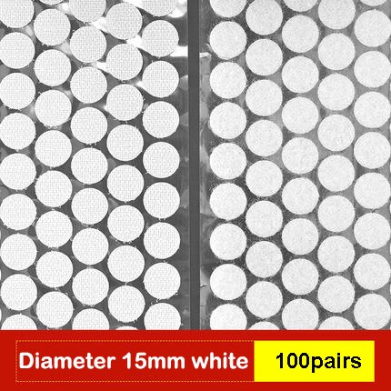 100 Pairs Self Adhesive Dots Round Nylon Black White Strong Self Adhesive Fastener Tape Disc Adhesive Strong Glue 10/15/20/30MM: 15MM White