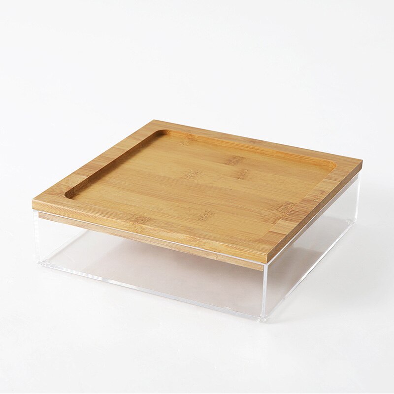Acrylic wooden storage box Transparent bamboo cover Desktop storage Organizer for kitchen living room Small Storage container: 2252w