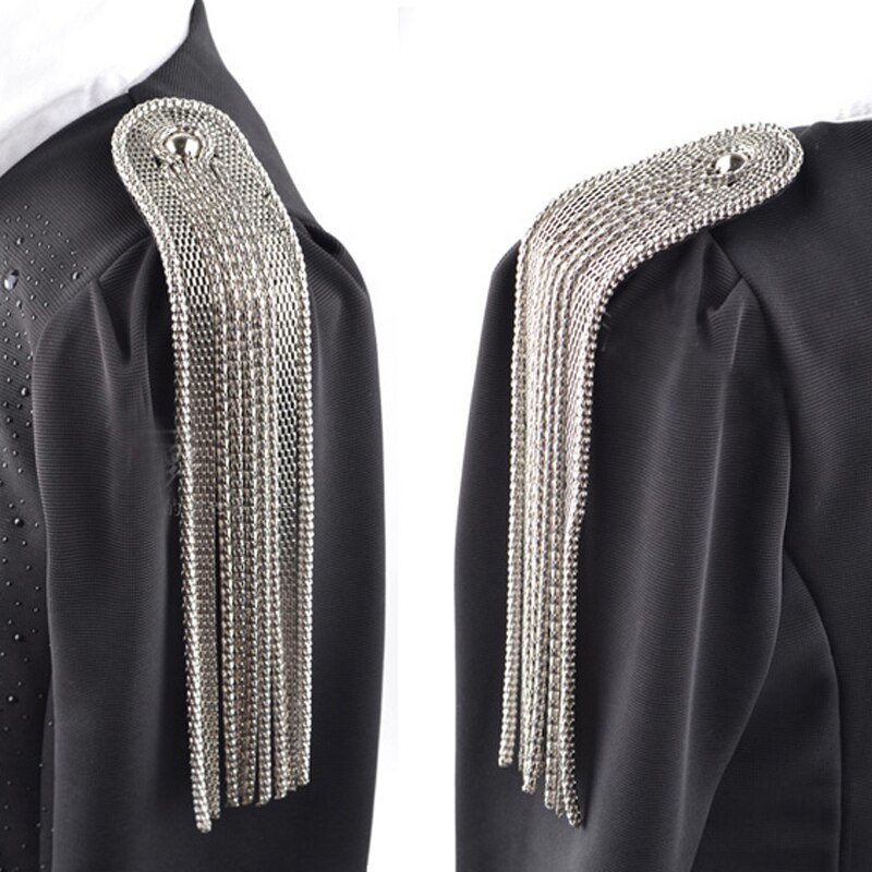 Detailhandel & 2 stuks/paar punk cool zwart zilver goud lange metalen legering kwast epaulet badge gratis feestdecoratie
