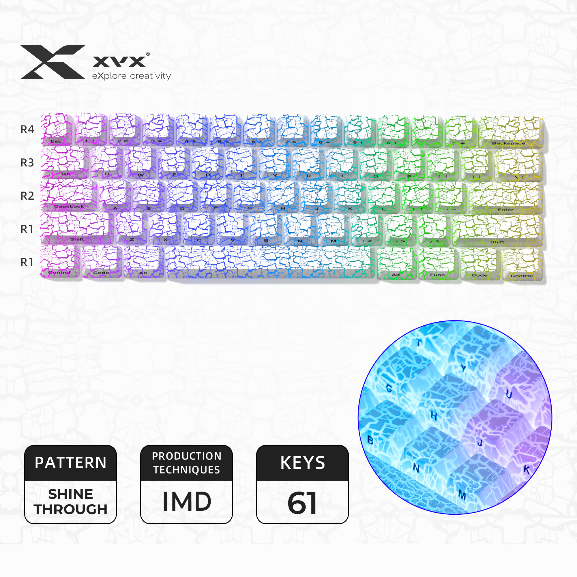XVX Topographic Version Pattern Shine-Through OEM Profile IMD-Tech Keycap Set 118 keys: Ruby Red