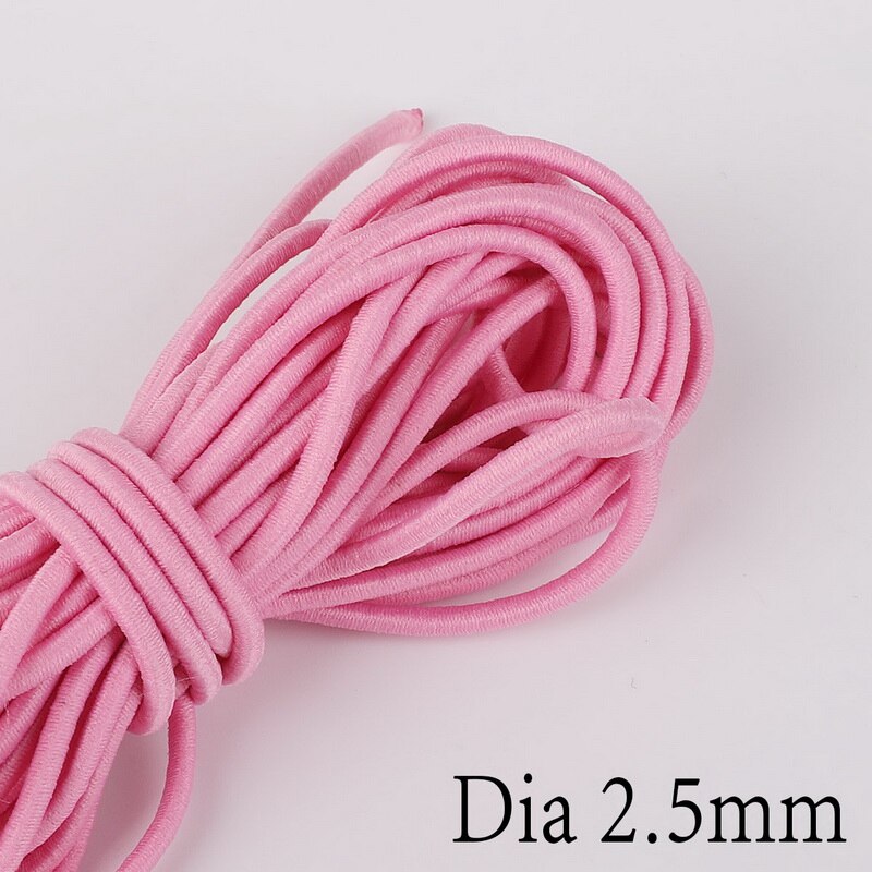 Cuerda elástica de 5 metros de largo, 2,5mm de ancho, banda de goma redonda colorida de , línea elástica para accesorios de costura artesanal: Pink
