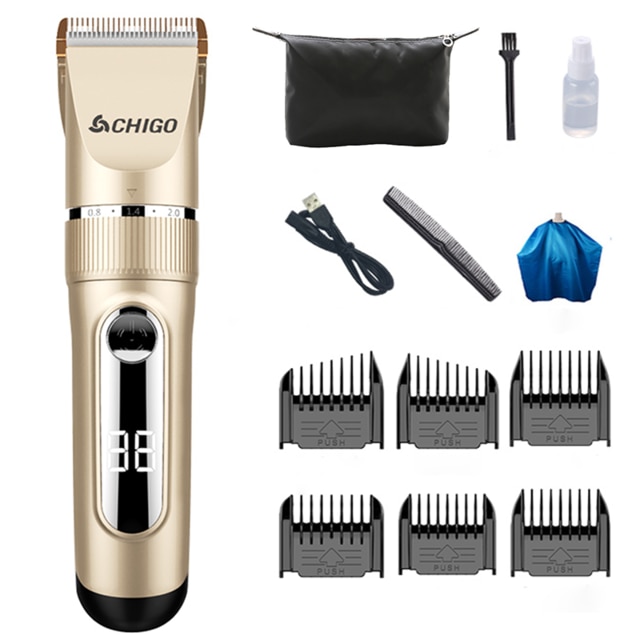 CHIGO Hair Clipper Electric Trimmer With LED Screen Washable Rechargeable Men Strong Power Steel Cutter Head: Gold
