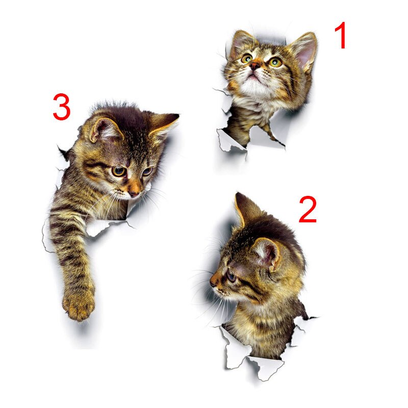 Pegatinas para pared de gatitos rotos en 3D, novedad de , pegatinas para pared de baño, pegatinas decorativas de dibujos animados para decoración de ventanas, habitaciones y hogares