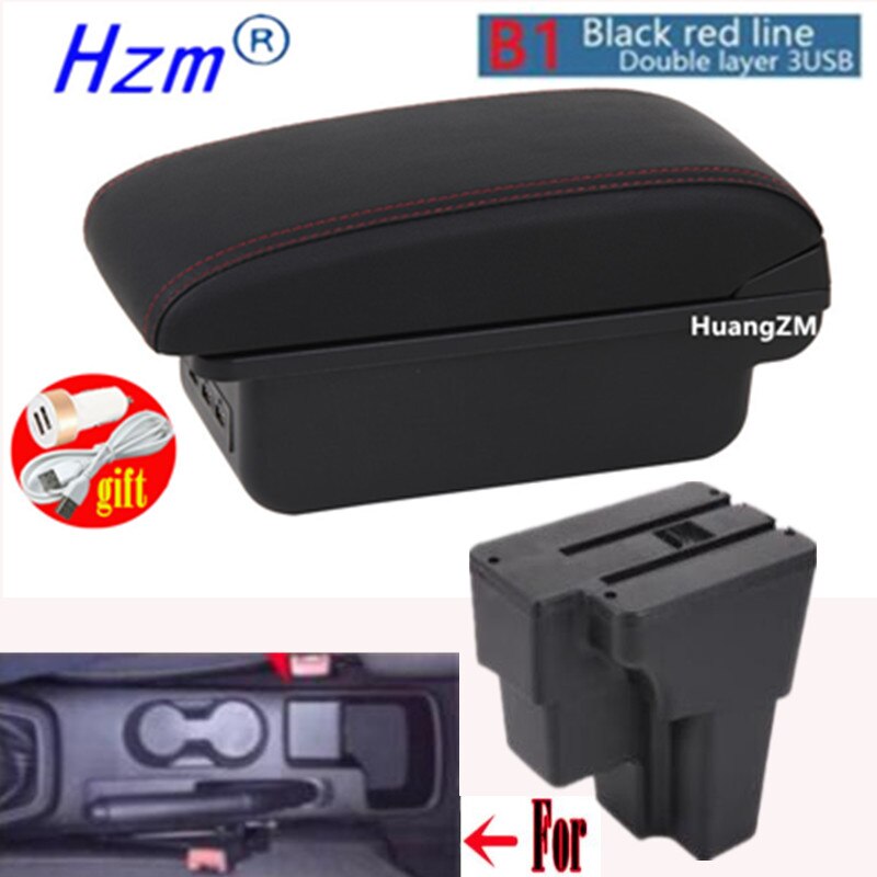 For KIA RIO Armrest For Europe South America Retrofit parts Car Armrest box Center Storage car accessories USB: B1 style red line