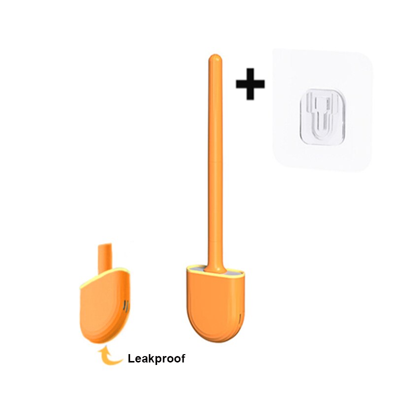 Muur Gemonteerde Siliconen Toiletborstel Met Houder Lekvrij Wc Borstel Borstels Gereedschap Set Voor Wc Badkamer Accessoires: Yellow (Leakproof )