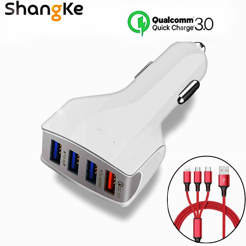 Autolader 4 Usb-poort Qualcomm Quick Charge 3.0 Usb Oplader Mobiele Telefoon Opladen Voor Samsung S8 S7 Iphonex 8 8Plus Xs Xr Charger