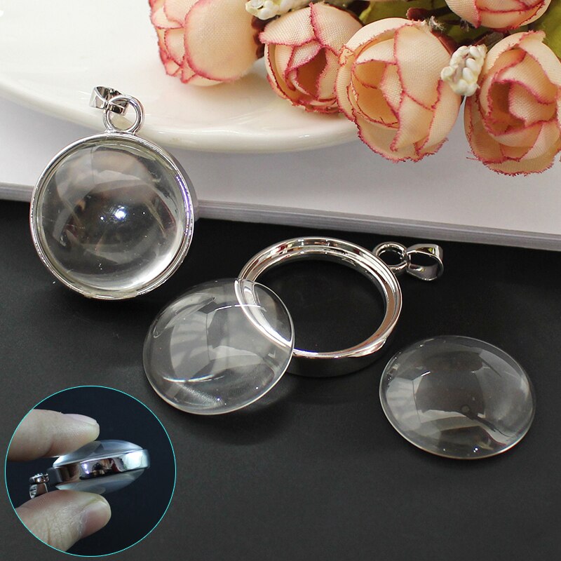 2PCS Medaillon Basis Einstellung Fit Mit 25mm Glas Cabochon Anhänger Diy Schmuck Finden Medaillon Halskette Anhänger: 28MM Flat Silver