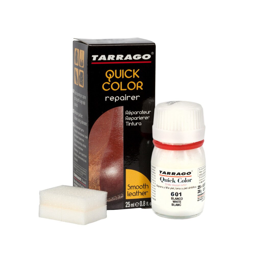 Tarrago | Quick Color 25 ml | Tinte Renovador de Color para Zapatos de Cuero Liso y Lona | Blanco (601)