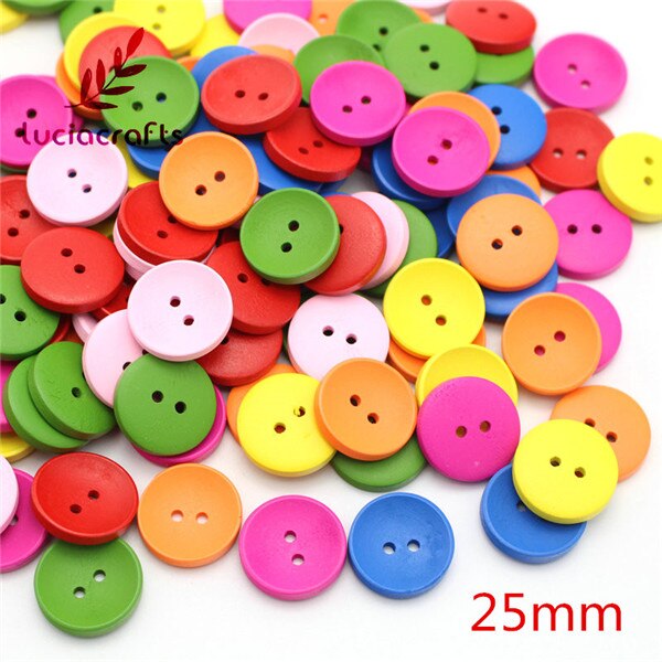 Lucia Ambachten 2-Gaten Cartoon Hout Knop Gemengde Kleur Houten Knoppen Kleding Accessoires E0217: 25mm 24pcs