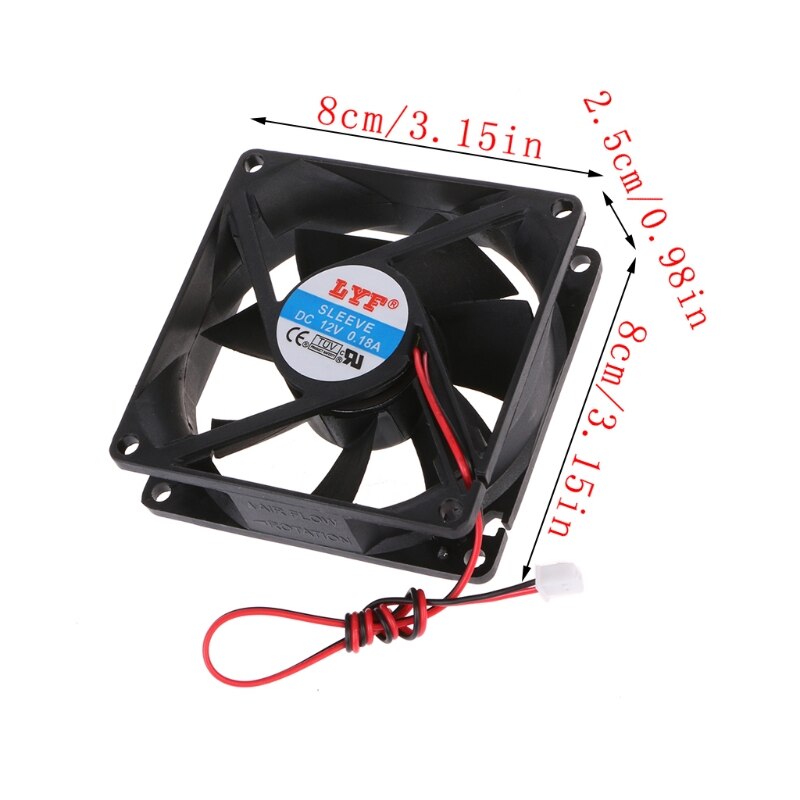 12V 2-Pin 80x80x25mm PC Computer CPU System Heatsink Brushless Cooling Fan 8025 A0NC