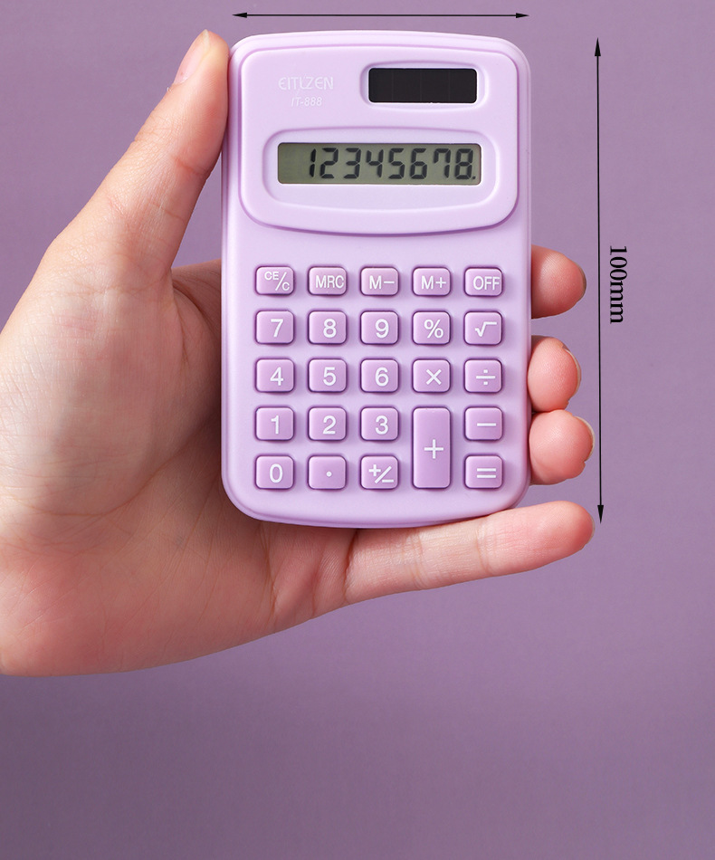 Mini aurinkolaskuri kannettava laskin söpö 8 numeroa lcd elektroninen kotitoimiston laskin lapsille alakoulun laskimet: Viininpunainen