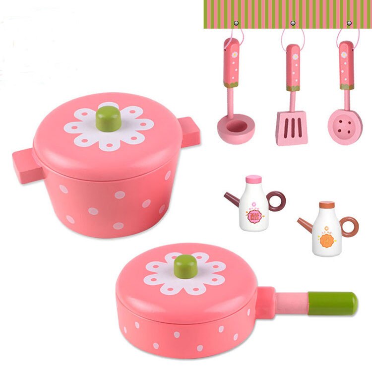 New Kids Giochi Di Imitazione di Legno Da Cucina Forniture Ruolo di Cottura Alimentare Casseruola Pomeriggio Tea Set Giocattoli Educativi Per I Regali Dei Bambini: C