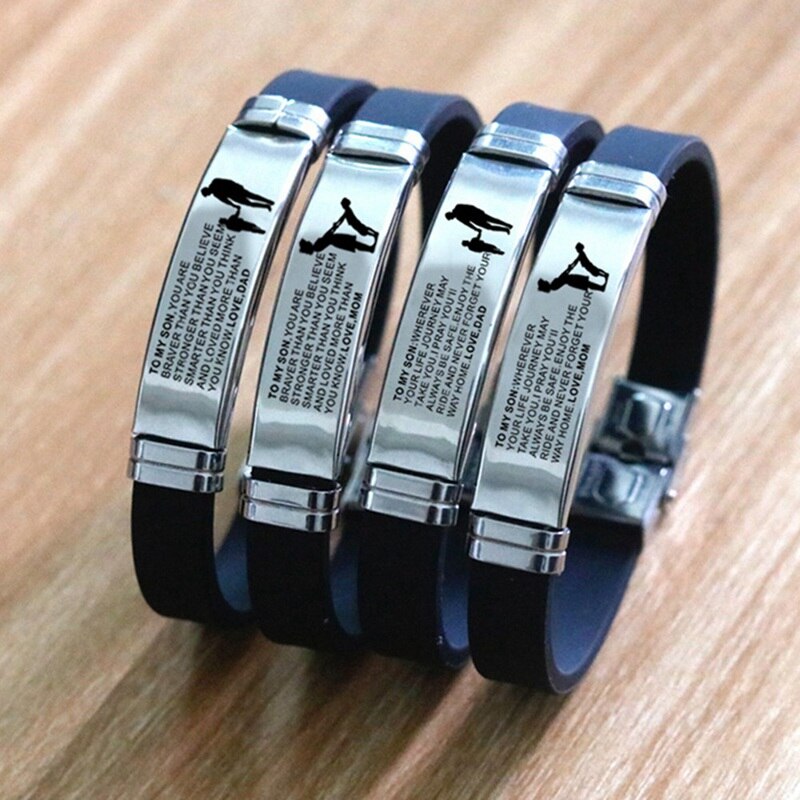 To My Son Inspirational Bracelet Men Wristband Stainless Steel Silicone Bracelets For Boys Love From Mom Dad