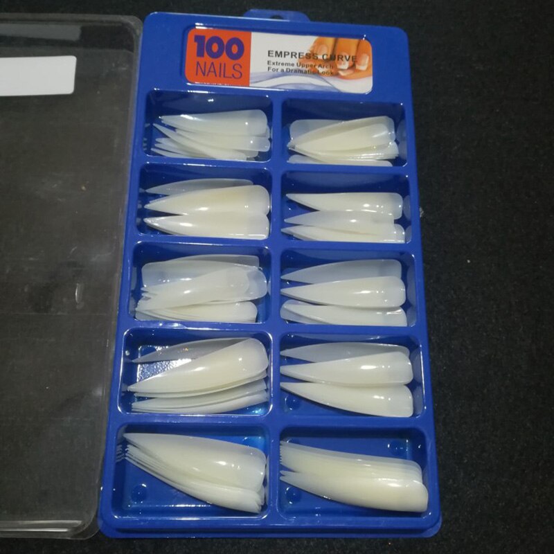 100 stks/set Valse Nail Tips Lange Spits Toelopend Stiletto Nail Tips Wit Franse Salon Acryl Nail Art Valse Nagel Tips