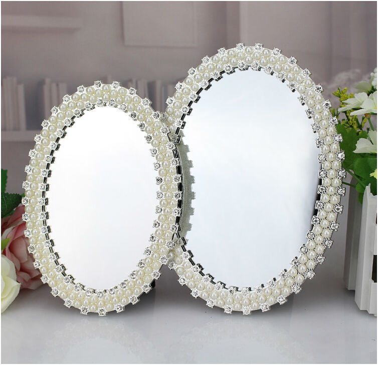 Europeu moderno oval pérola espelho de mesa metal quadro espelho decoração do casamento espelho emoldurado decoração para casa hzj010