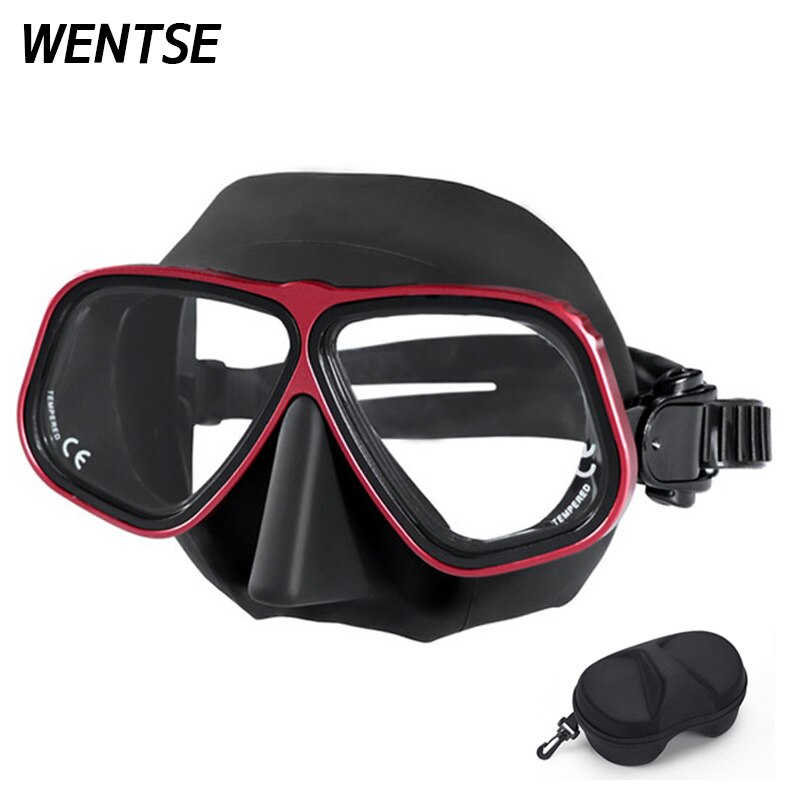 Color Alloy frame free diving goggles scuba full face mask wet tube kit Snorkeling equipment Ultra low volume Free-dive: Black red 01