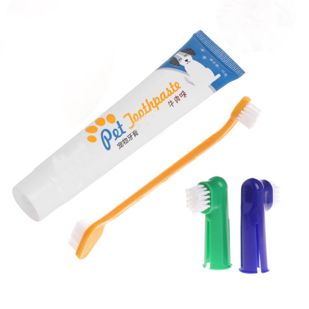 Pet Toothbrush Toothpaste Kit Three Sided Dog Brush Addition Bad Breath Tartar Teeth Care Dog Cat Cleaning Mouth Dog toothbrush: C  set