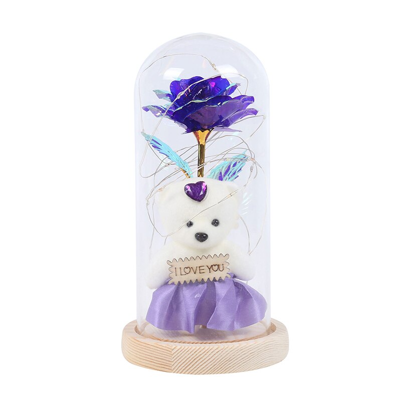 Galaxy Rose In Glass Dome With Lights Infinity Rose Flower Shines Like A Enchanted Glass Rose Best Valentine's Day