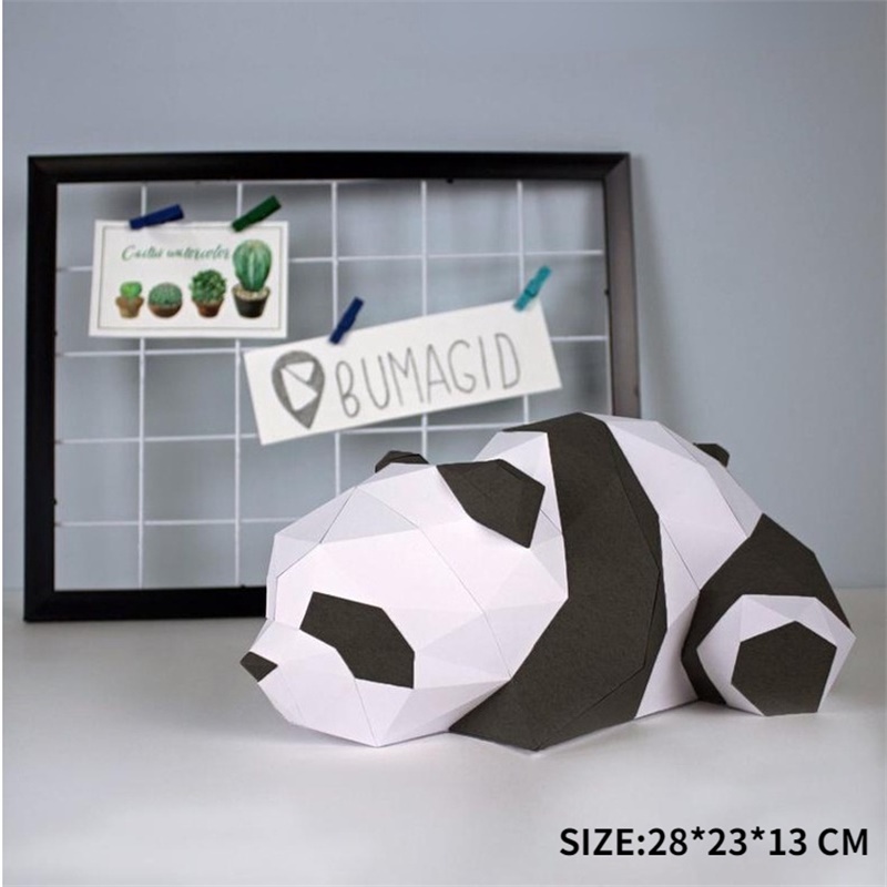 Panda Paper Model Art Sculpture Home Decor Hallway Party Wall Decorations Papercraft 3D DIY Puzzles Hand Made Toys Prop: army green