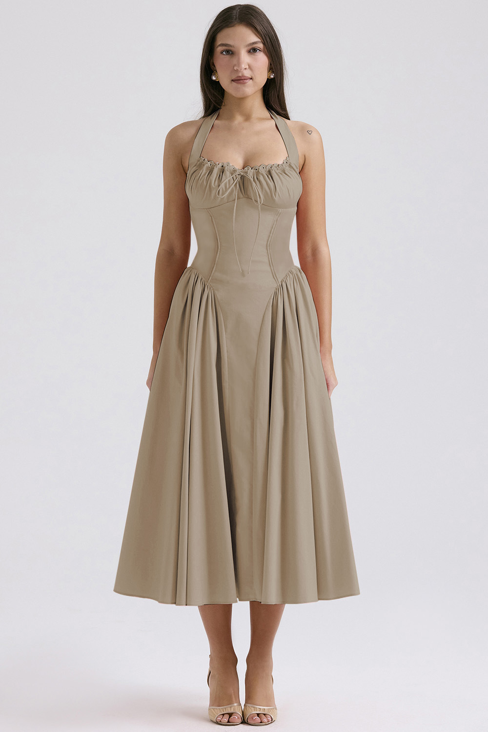 Vintage blomstret halterneck midi sommerkjole dame højtaljet pink blå sort rød kjole sommerkjoler kvinde fødselsdagskåbe: Xl / Elfenben