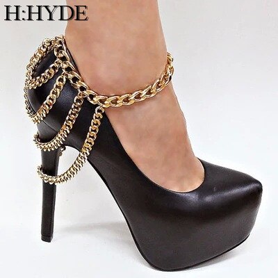 H:HYDE Anklet Metal Shoe Accessories Unique Punk Anklet Row Wave Tassel Chain High Heel Shoe Foot Ankle Bracelet