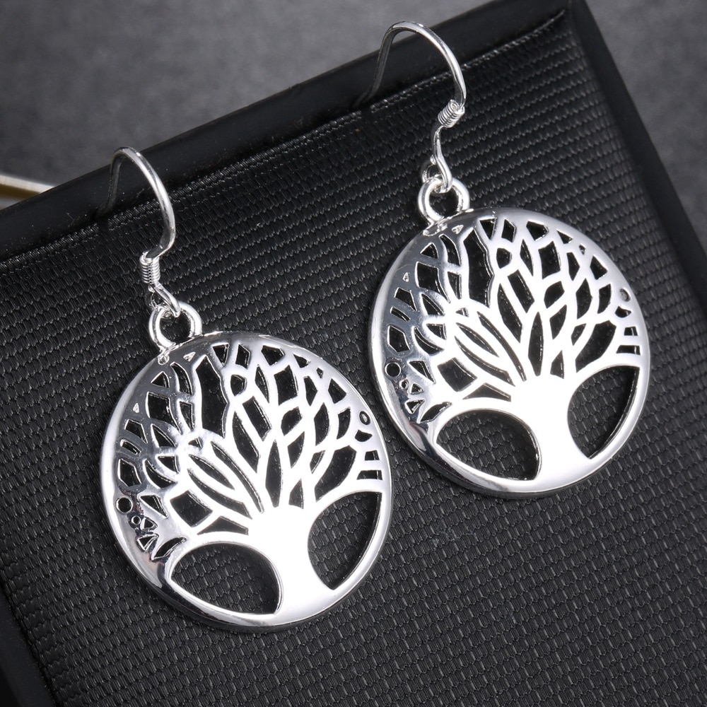 925 Sterling Zilver Life Tree Hanger Oorbel Ketting Set Voor Vrouw Wedding Engagement Charm Sieraden: Earrings